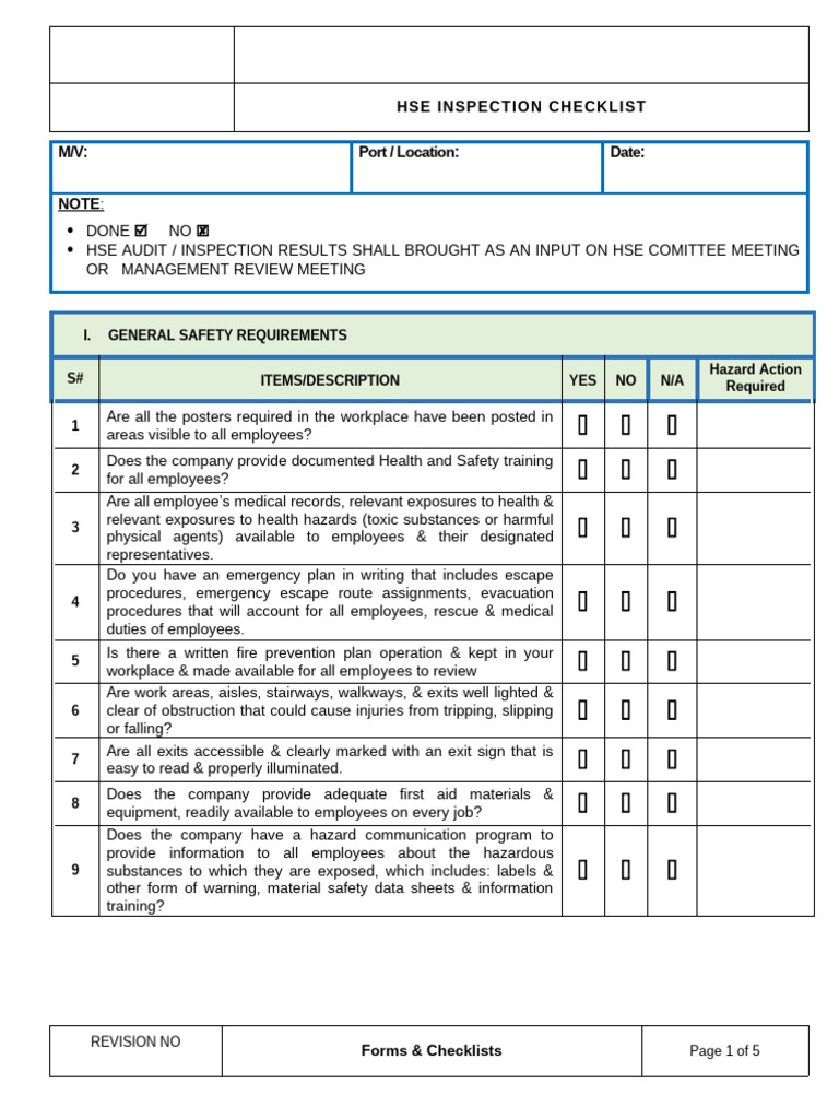 HSE Inspection Checklist Template | PDF | Personal Protective Equipment ...