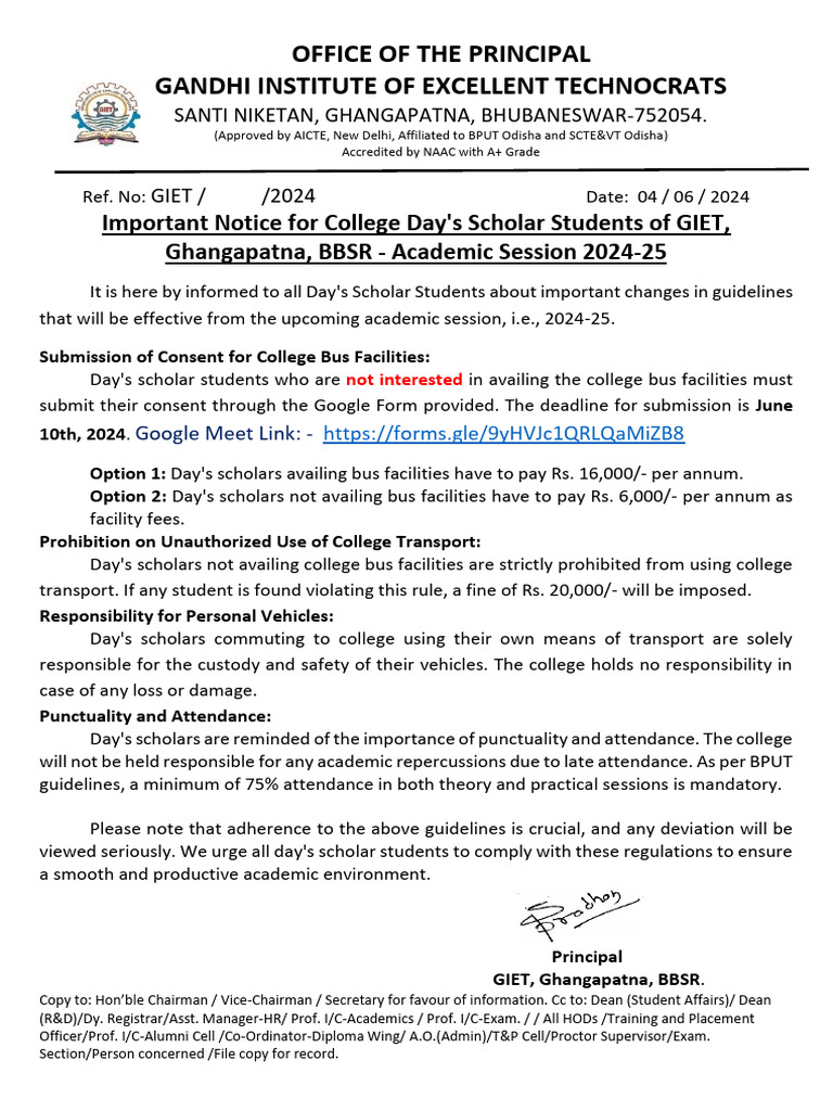 Important Notice For College Day's Scholar Students - For - Form ...