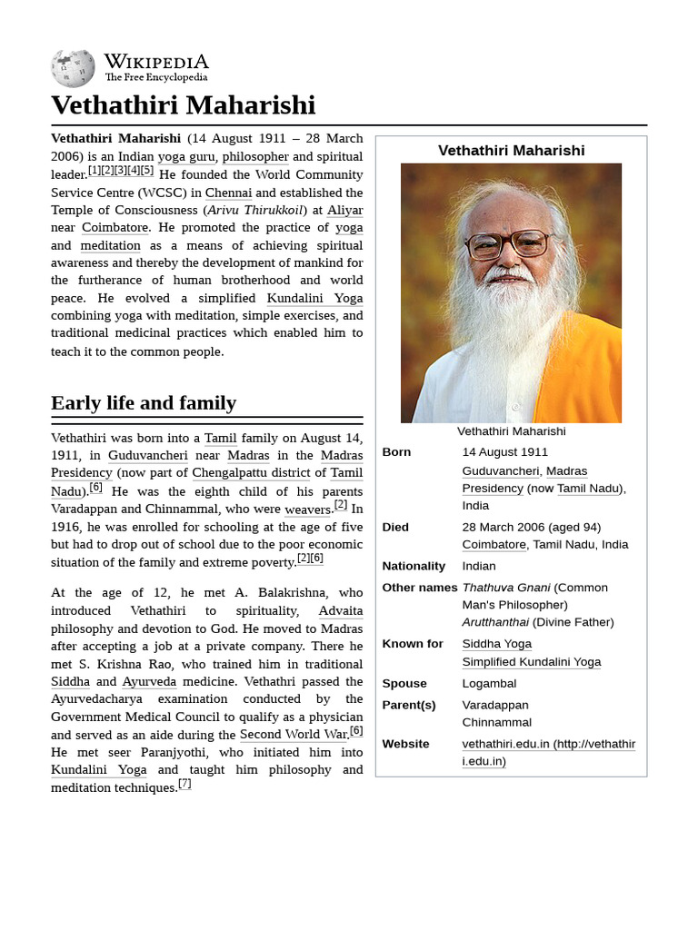 Vethathiri Maharishi: Life and Teachings | PDF | Yoga | Kundalini