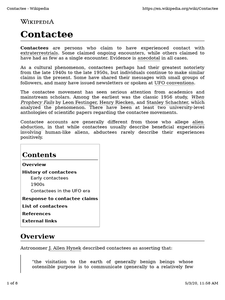 Contactee Pdf Ufology Ufo Related Phenomena