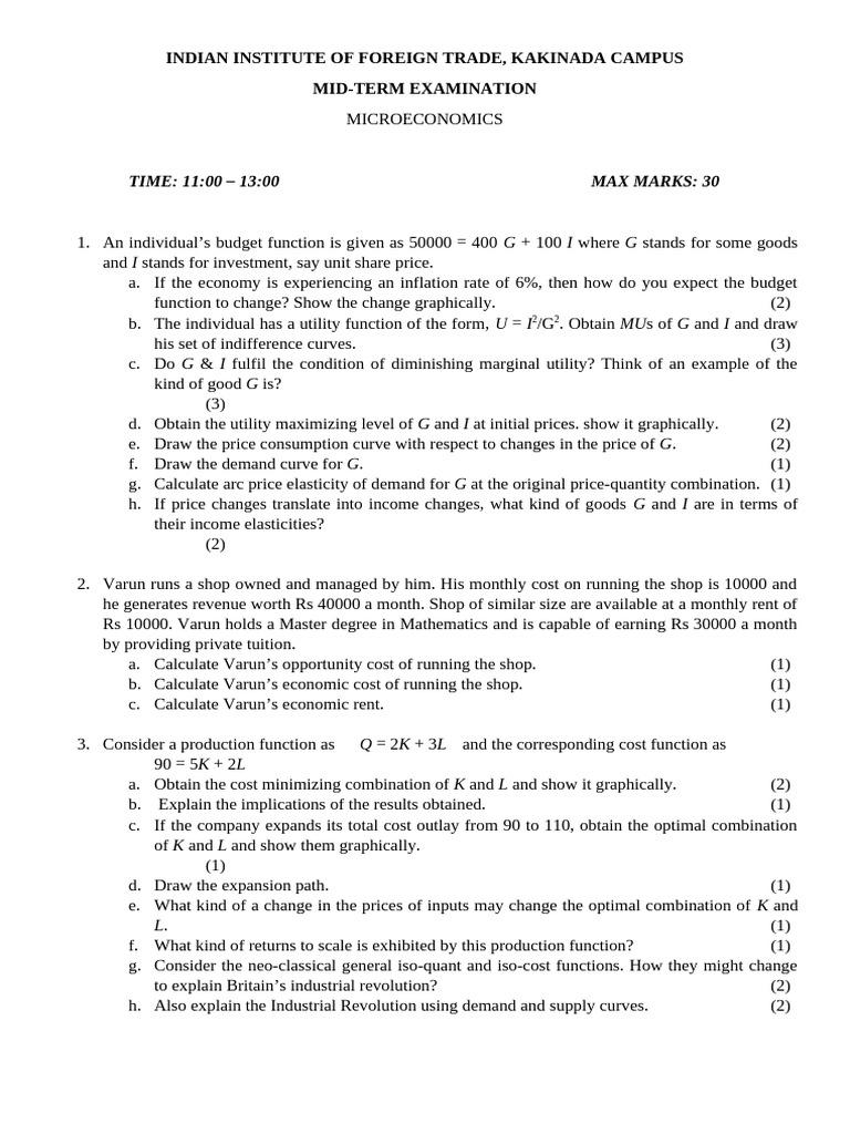 Microeconomics Exam: IIFT Kakinada | PDF | Utility | Demand