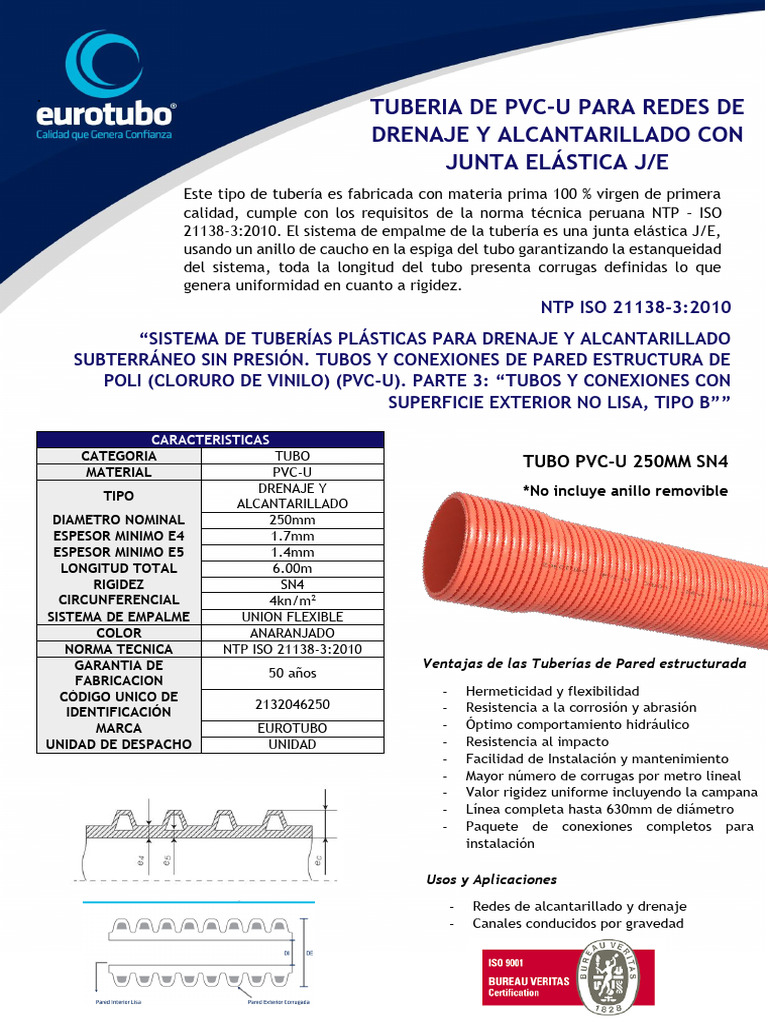 Tuberías PVC-U para Drenaje NTP ISO 21138-3 | PDF | Alcantarillado ...