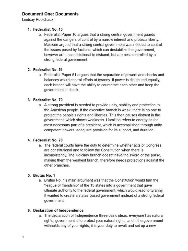 Key Federalist Papers and Landmark Cases | PDF | Fourteenth Amendment ...