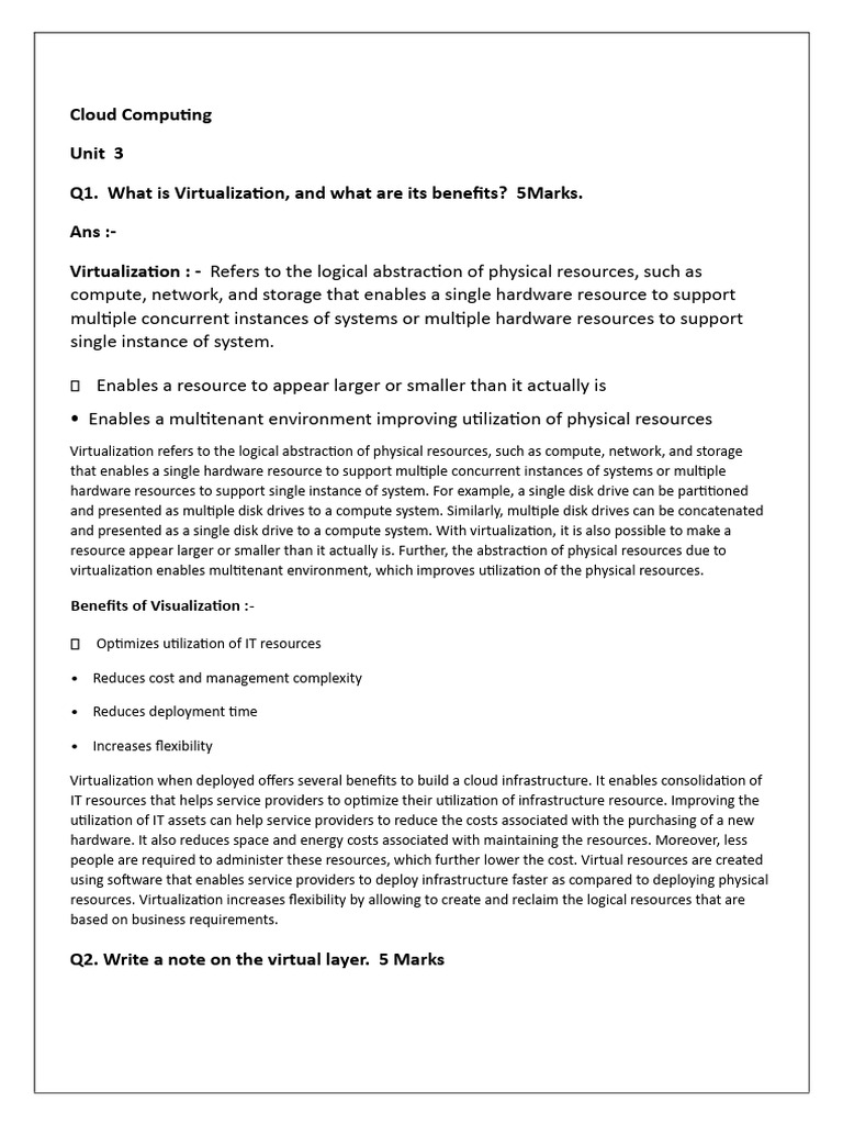 Cloud Computing 3 Unit QB | PDF | Computer Network | Virtual Machine