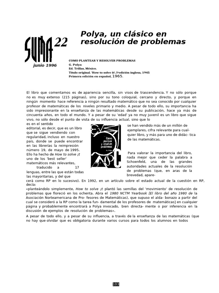 Método Polya: Resolver Problemas Matemáticos | PDF | Razonamiento ...