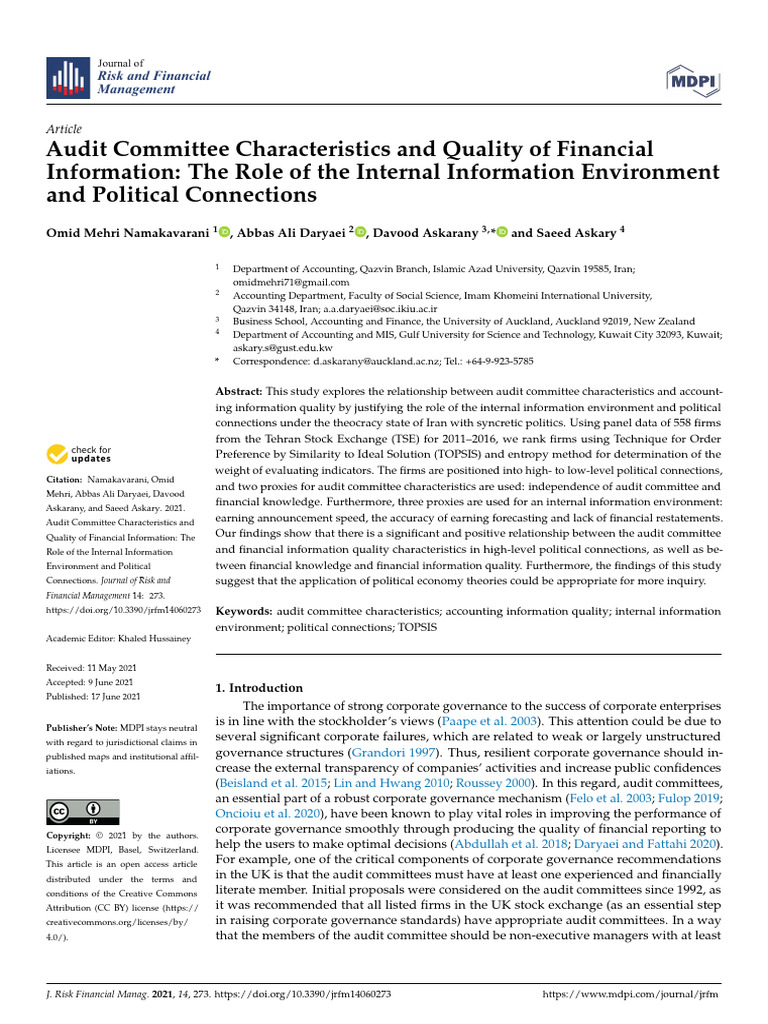 Audit Committee Characteristics and Quality of Financial Information ...