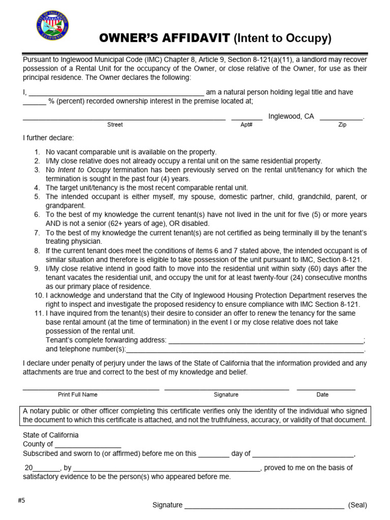 6 - Owner's Affidavit - Intent To Occupy - 202308250940380191 | PDF ...