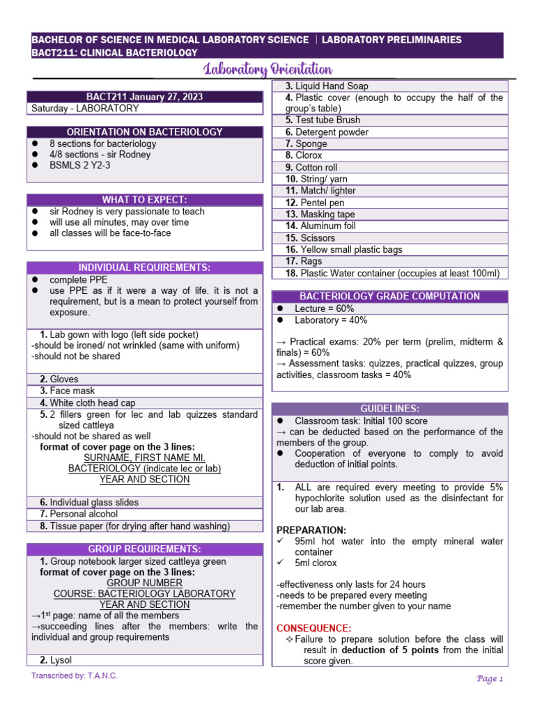 BACT211 Prelim Lab 0 - Orientation - Rules and Requirements | PDF