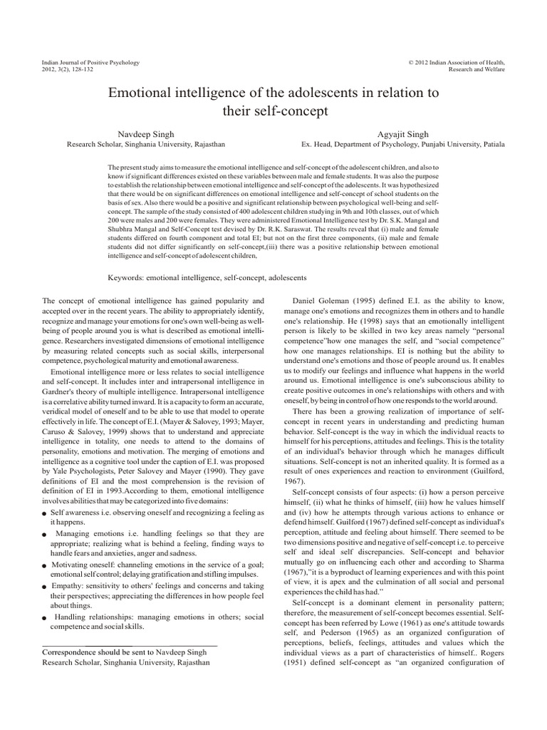 Emotional Intelligence and Self-Concept in Adolescents | PDF ...