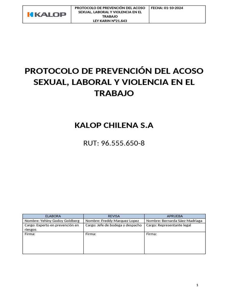 Protocolo de Prevencion Del Acoso Sexual, Laboral y La Violencia en El ...