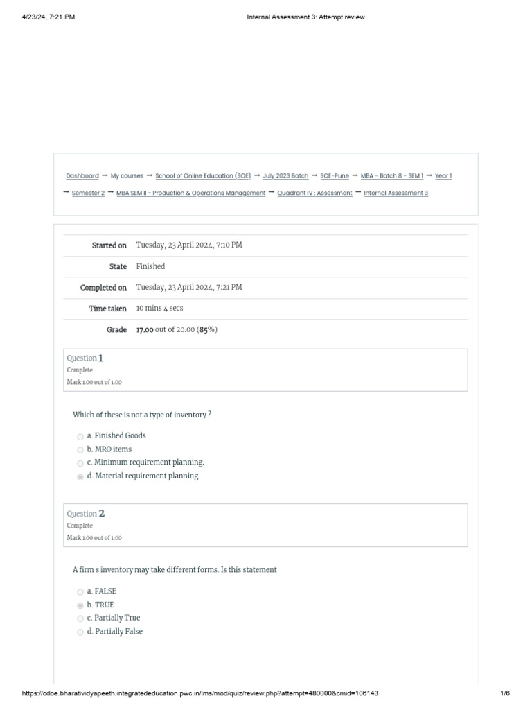 Internal Assessment 3 - Attempt Review | PDF | Business Economics ...