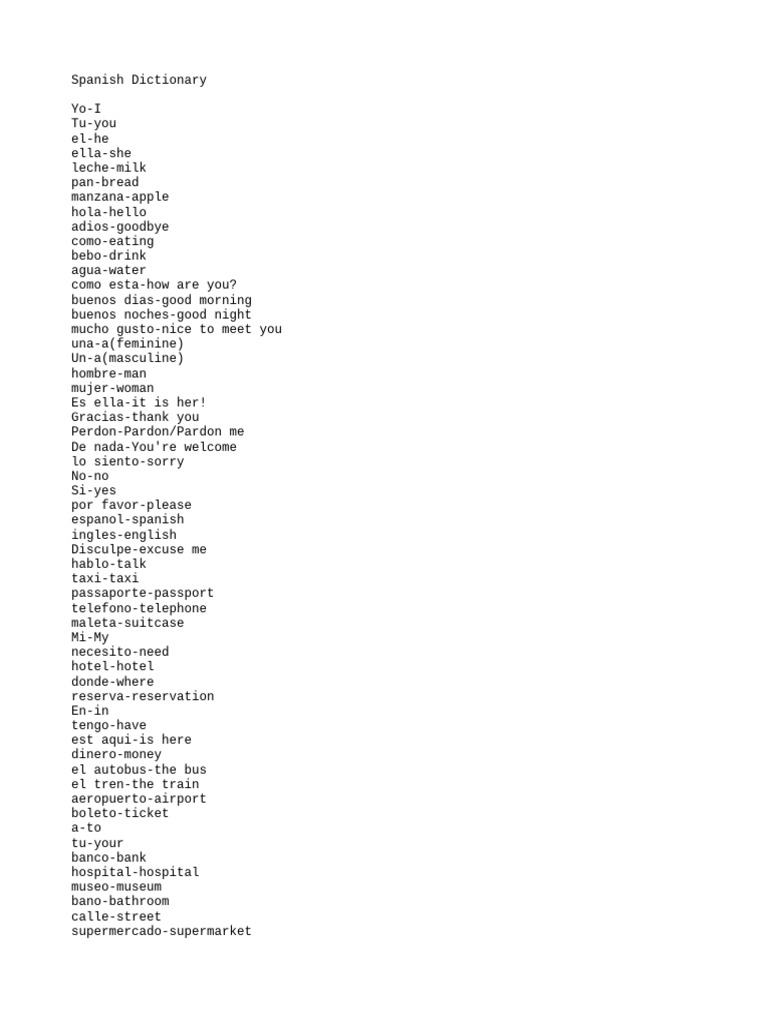 Basic Spanish-English Vocabulary | PDF