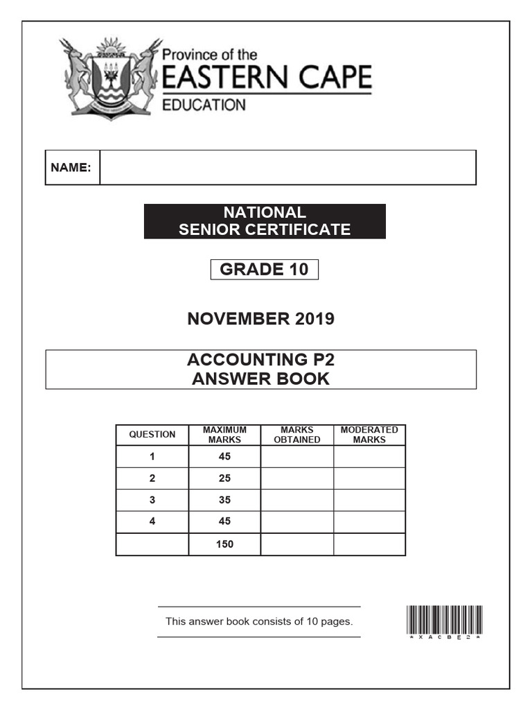 EC NSC Nov 2019 P2 Ans Book | PDF | Net Income | Depreciation