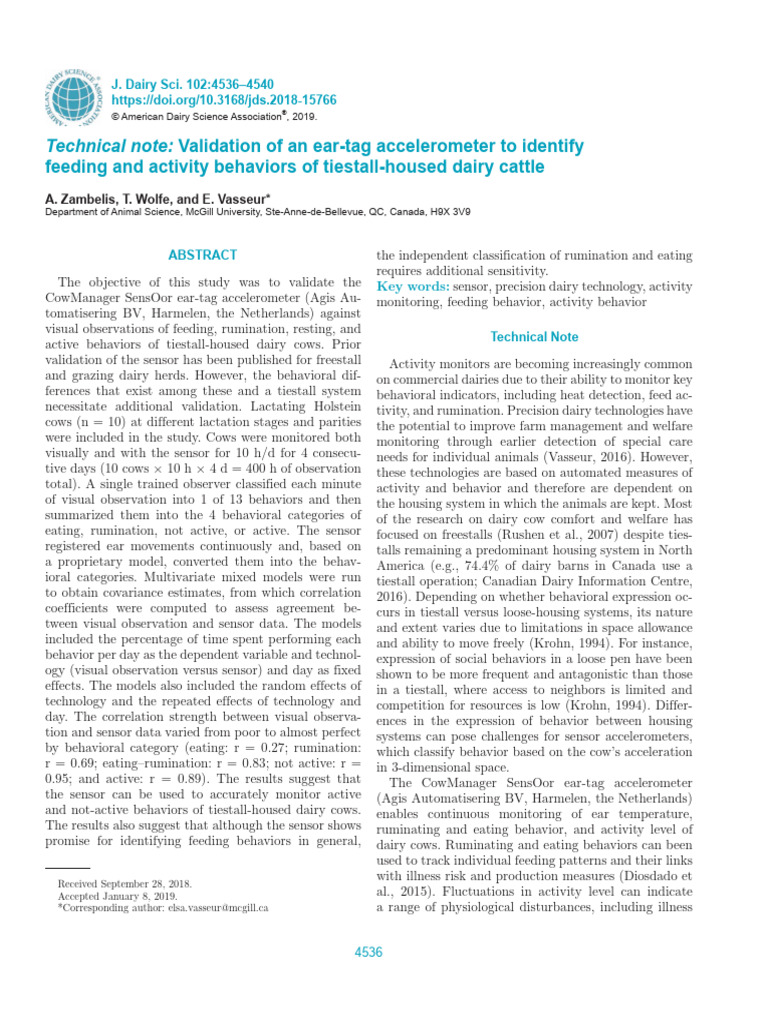 Technical note Validation of an ear-tag accelerometer to identify ...