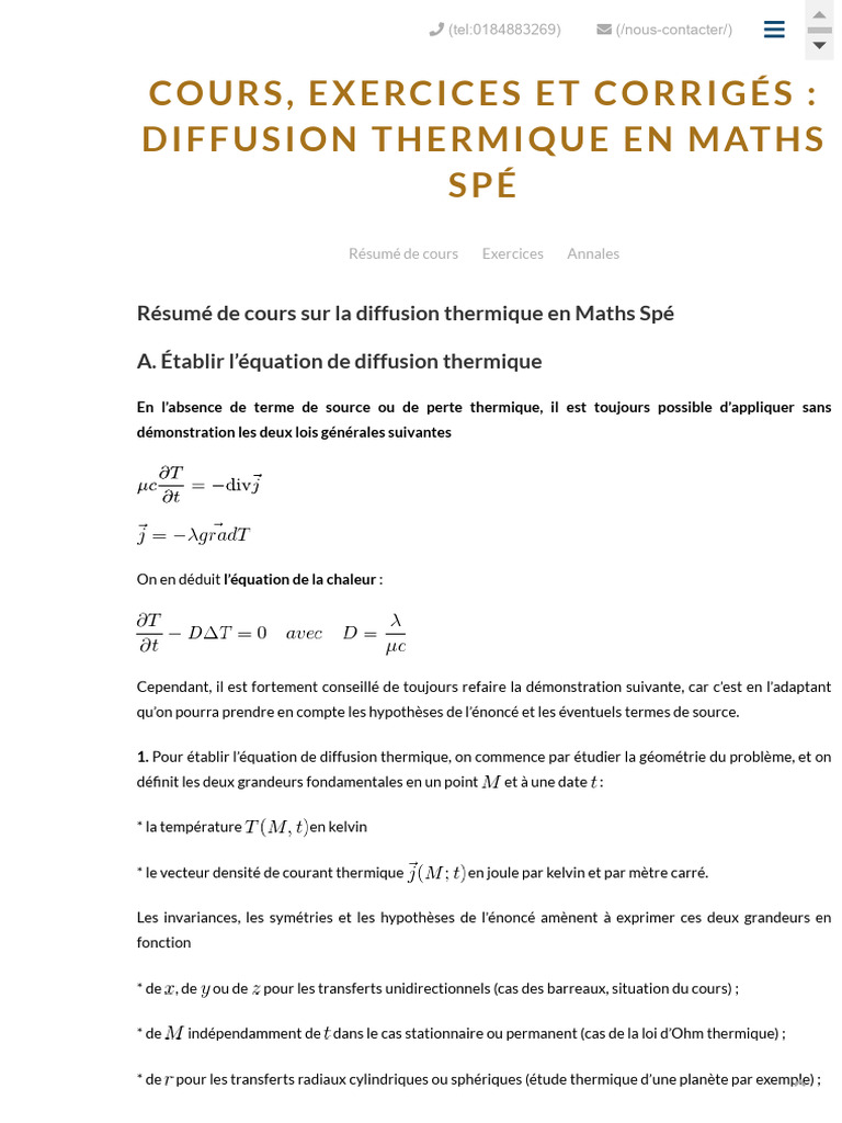 Équation de diffusion thermique en maths PDF Conduction thermique — free download