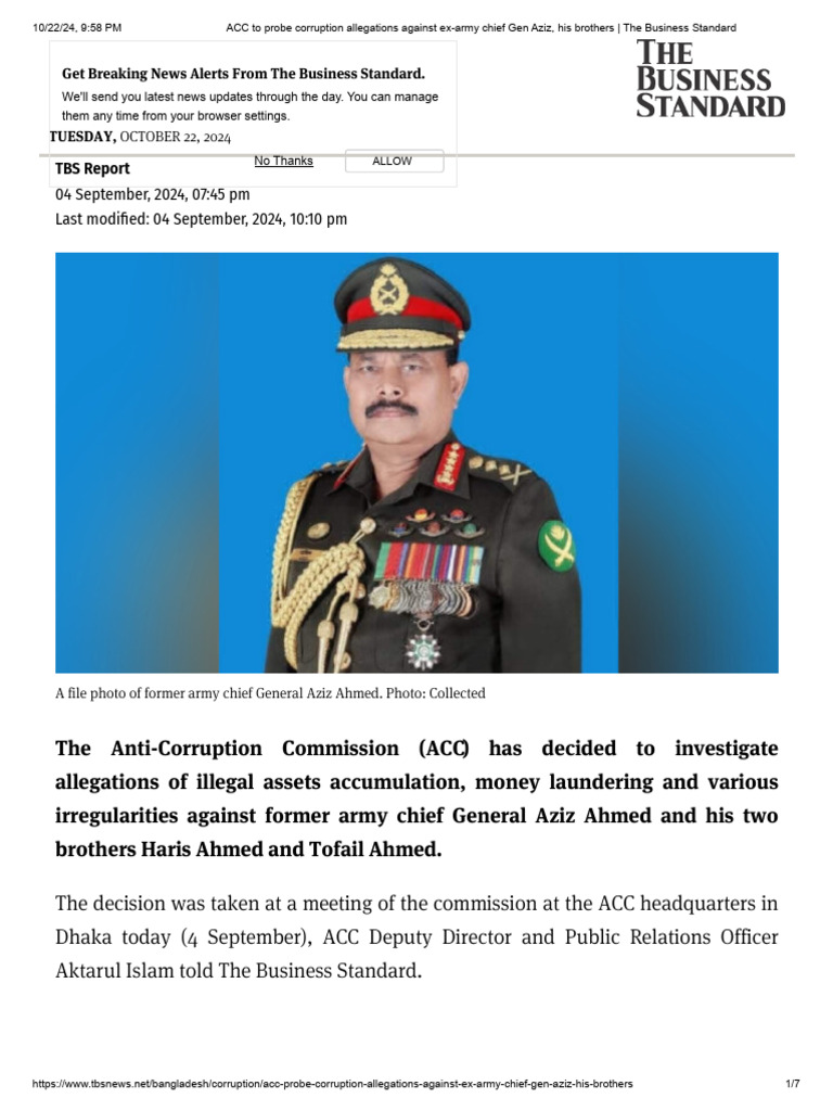 ACC To Probe Corruption Allegations Against Ex Army Chief Gen Aziz ...
