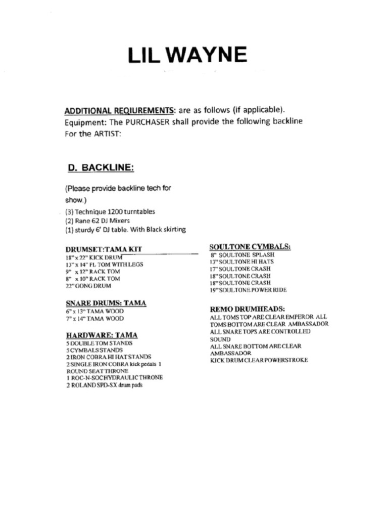 Lil Wayne Tech Rider | PDF
