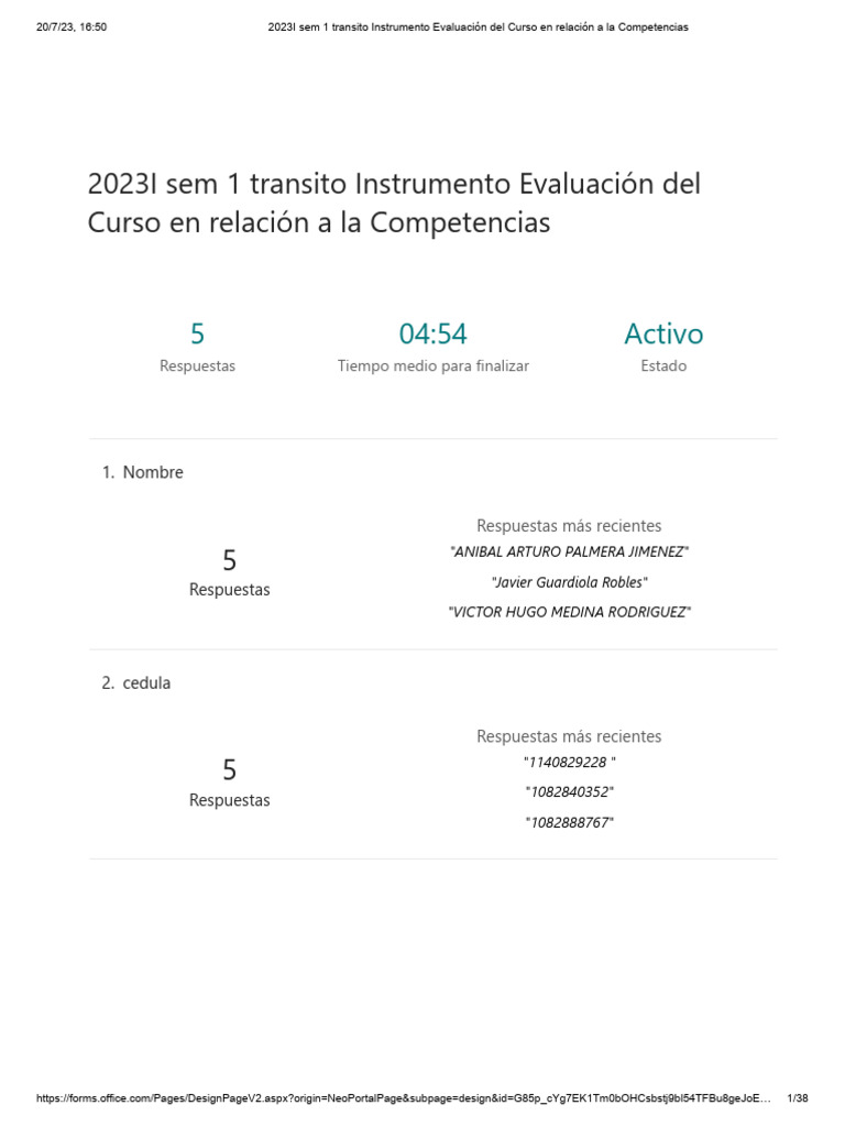 2023I Sem 1 Transito Instrumento Evaluación Del Curso en Relación A La ...
