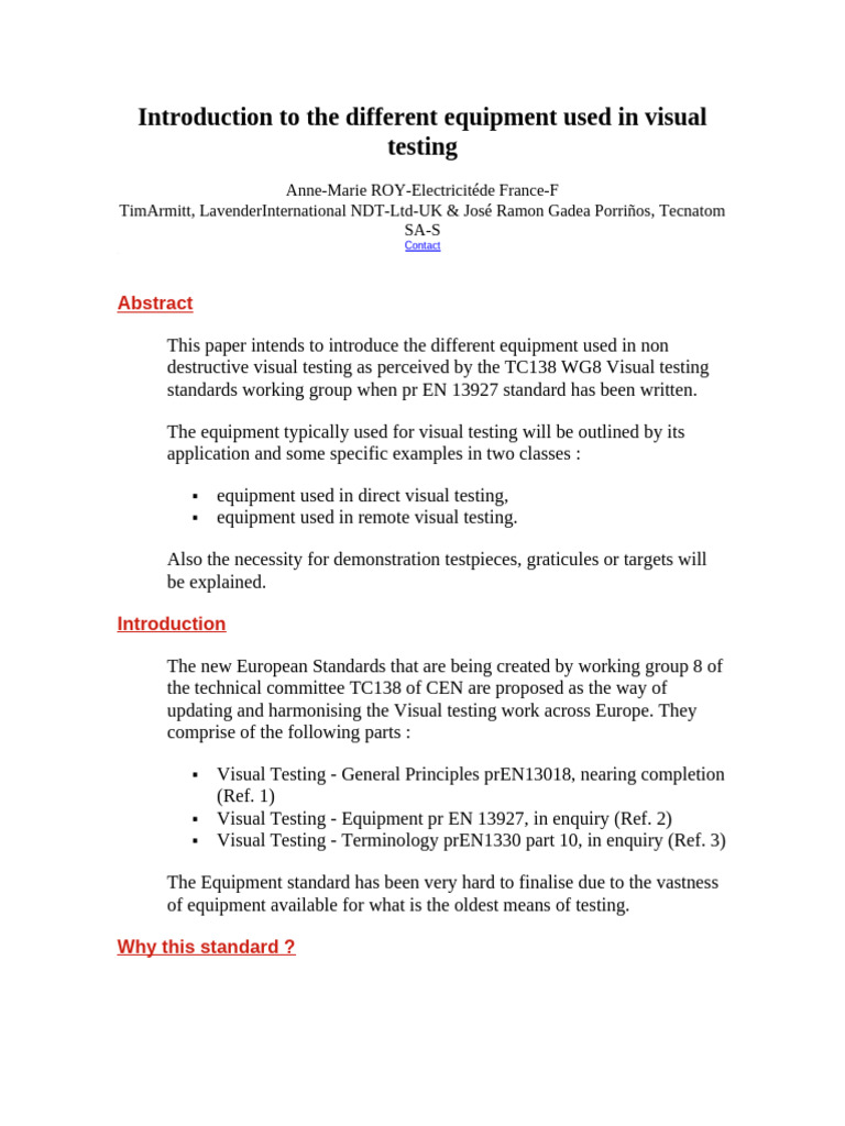 Visual Testing Equipment Overview | PDF | Nondestructive Testing ...