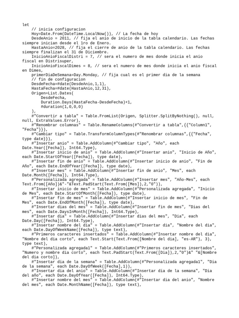Script para crear una dimensi n de fechas en power query espa ol pdf