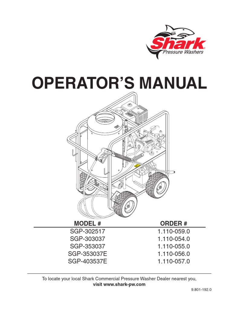 Shark Pressure Washer Operator Manual | PDF | Washing Machine | Pump
