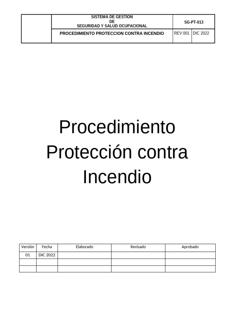 Procedimiento de Protección Contra Incendio | PDF | Seguridad y salud ...