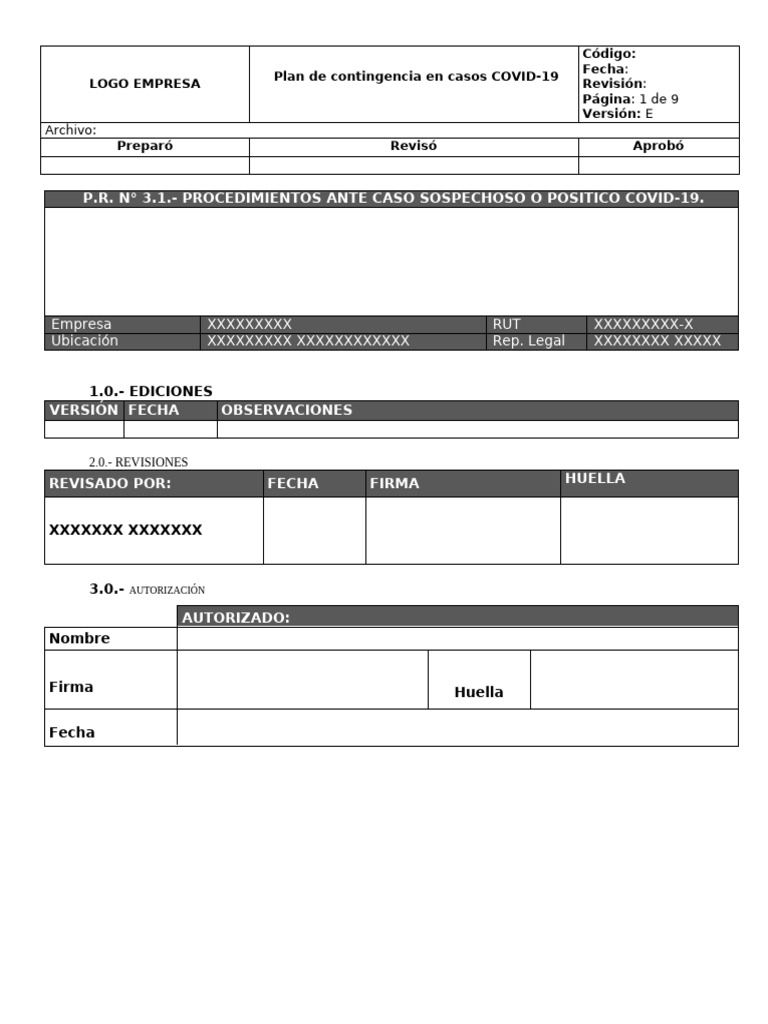 Plan de Contingencia COVID-19 Empresarial | PDF | Especialidades ...