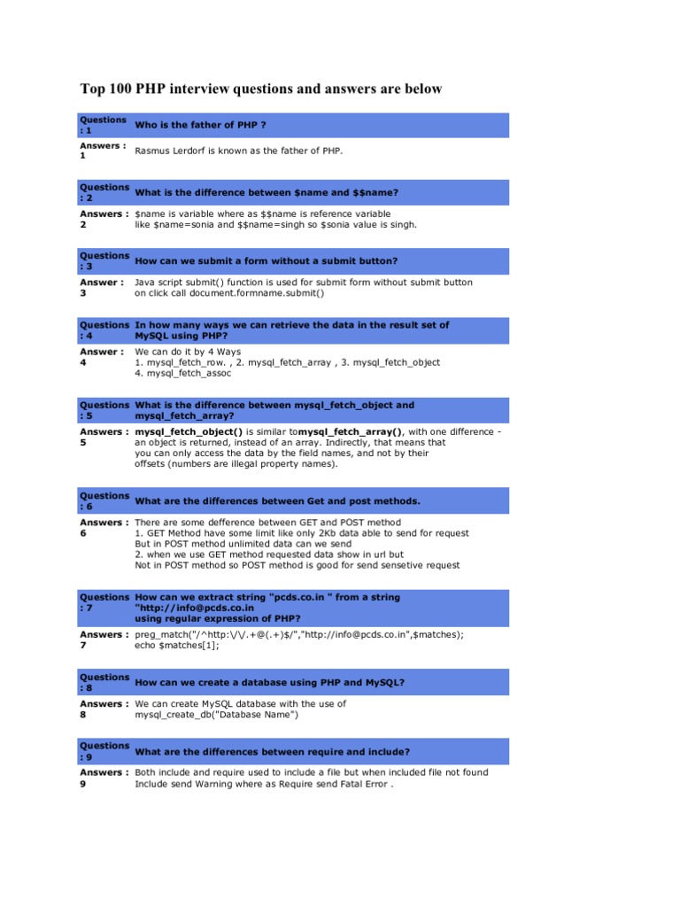 PHP Interview Questions and Answers | PDF | Class (Computer Programming ...