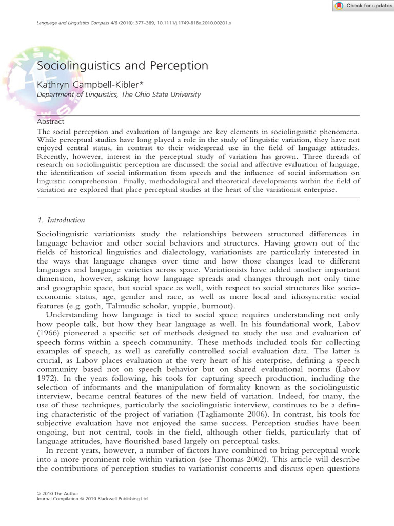 Sociolinguistic Perception and Evaluation | PDF | Sociolinguistics ...