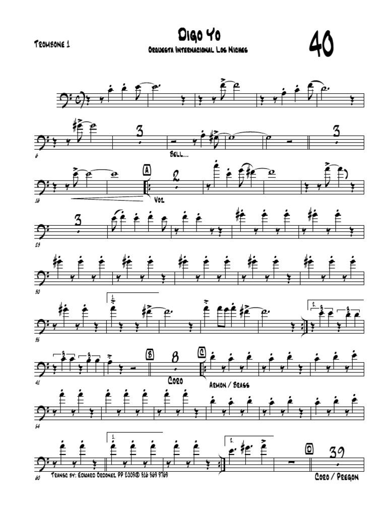 Digo Yo - Score - Trombone 1 | PDF