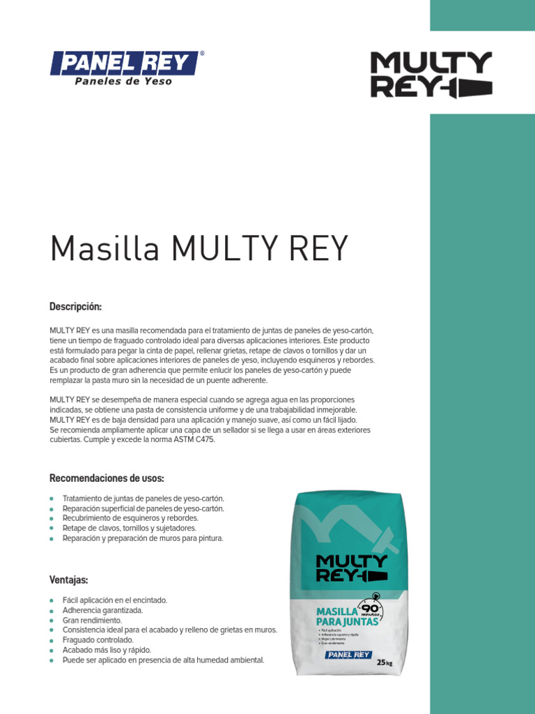 Masilla MULTY REY para paneles de yeso | PDF | Agua
