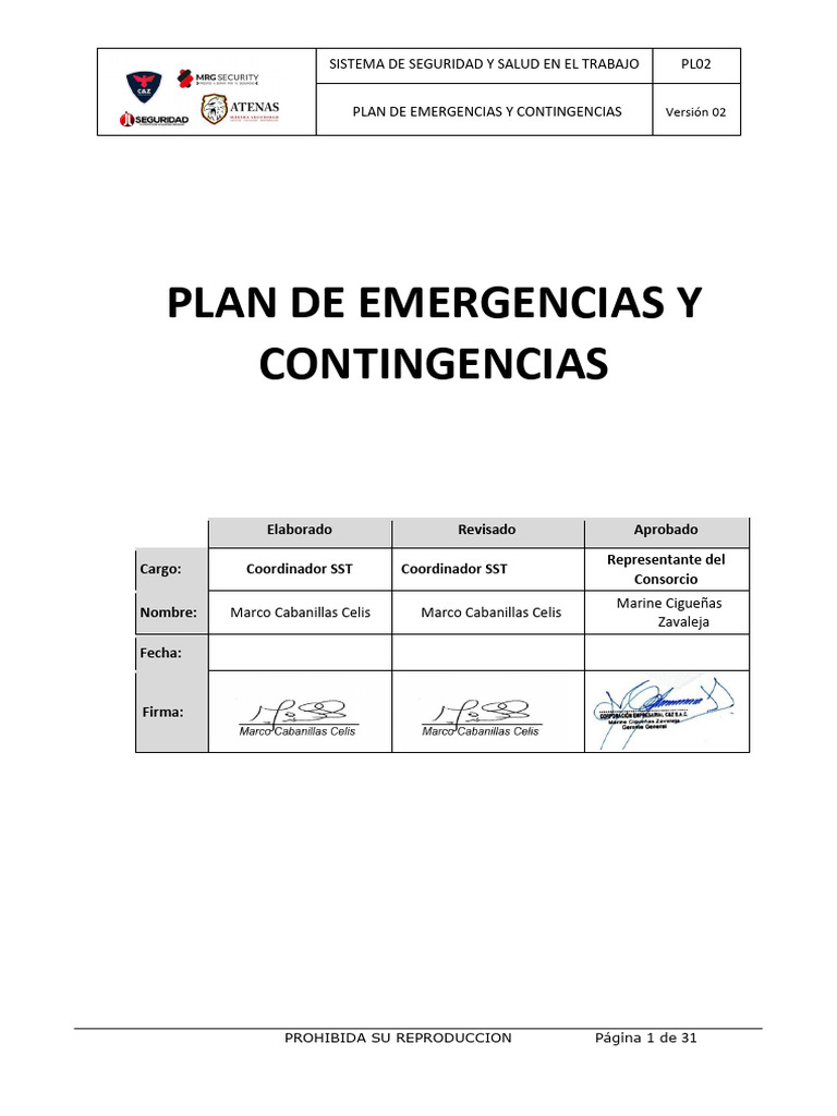 Plan de Emergencias y Contingencias SST | PDF | Riesgo | Inundar