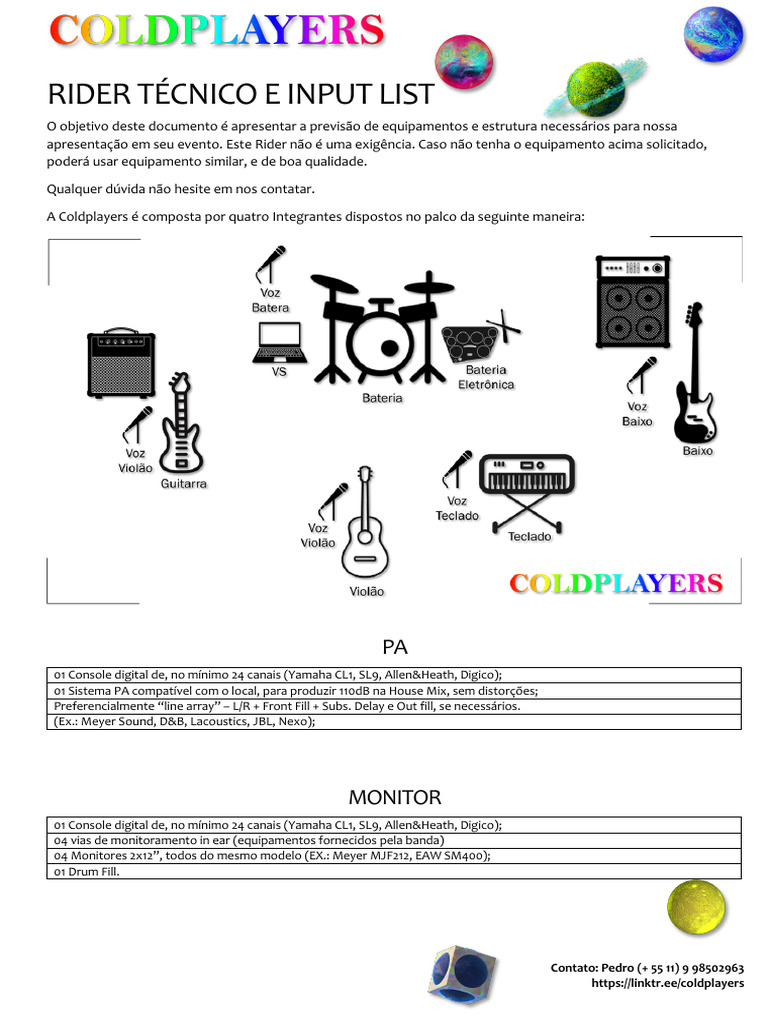 Rider Técnico e Equipamentos Coldplayers | PDF | Tecnologia musical ...