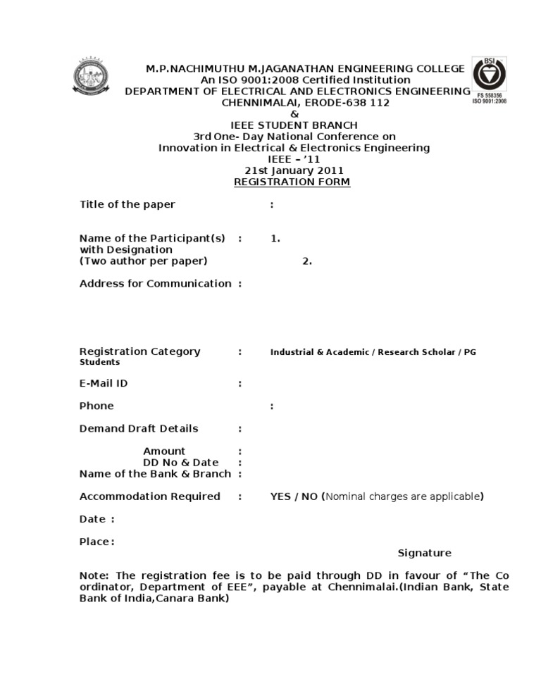 Engineering Conference Registration Form | PDF | Computers | Technology ...