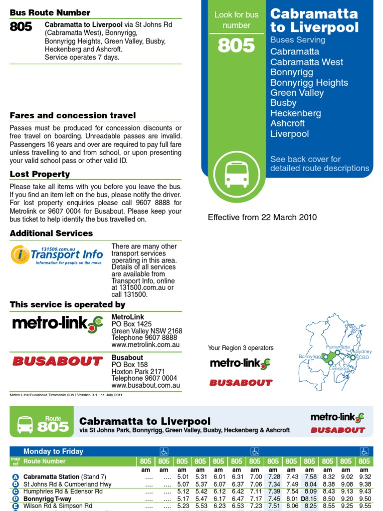 Bus Timetable 805