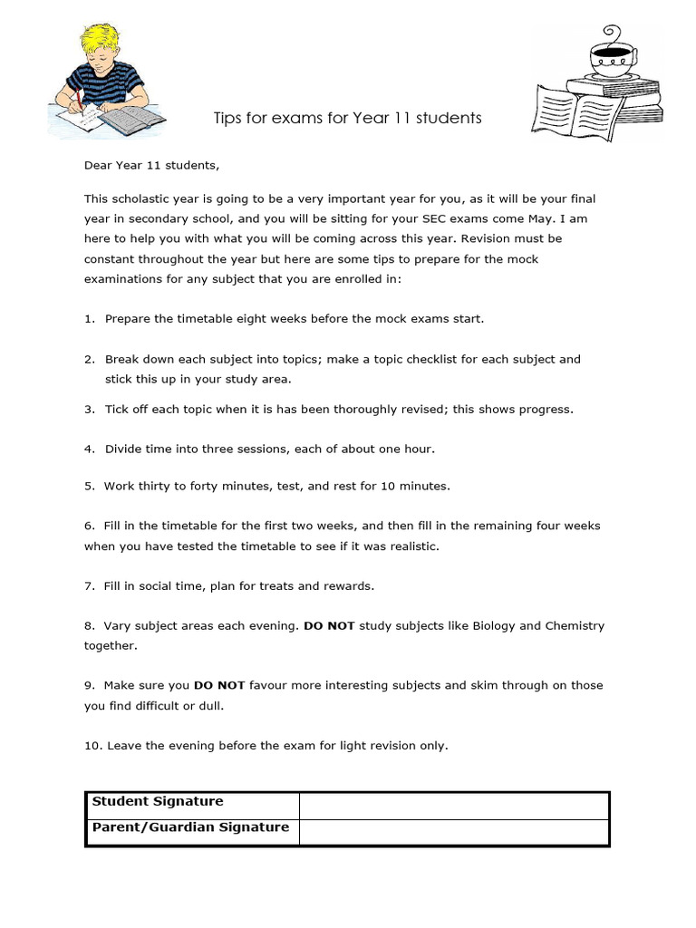 Tips for Exams for Year 11 Students | PDF