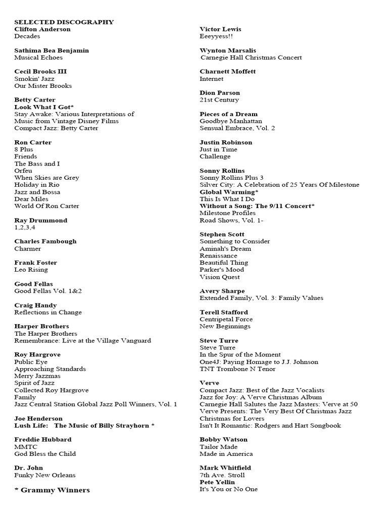 Jazz Discography Highlights | PDF | Jazz | American Jazz Musicians