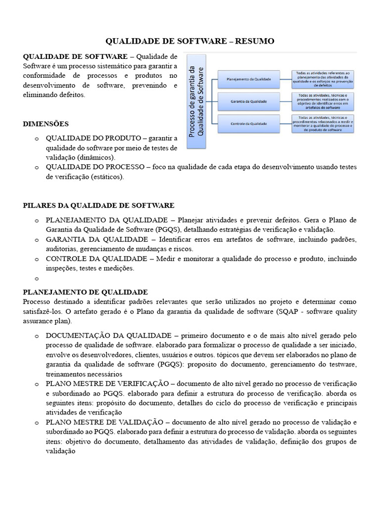Dimensões e Pilares da Qualidade de Software | PDF | Testes de software ...