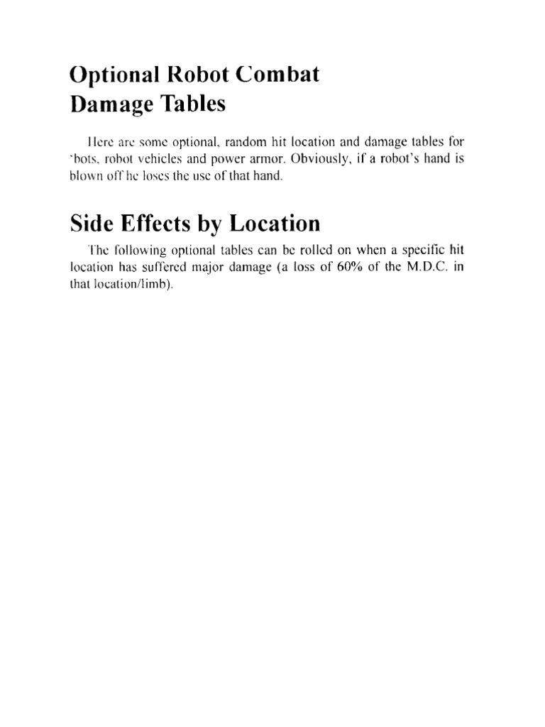 Robot Combat DMG Table | PDF