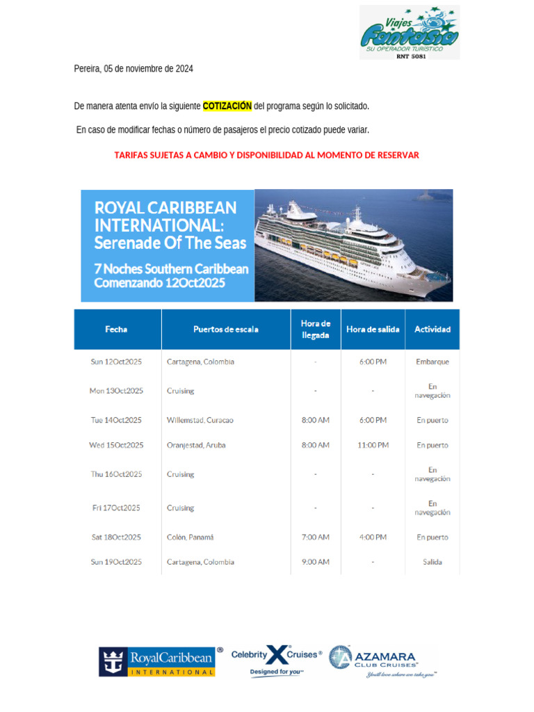 Cotización de Cruceros Costa | PDF | Crucero