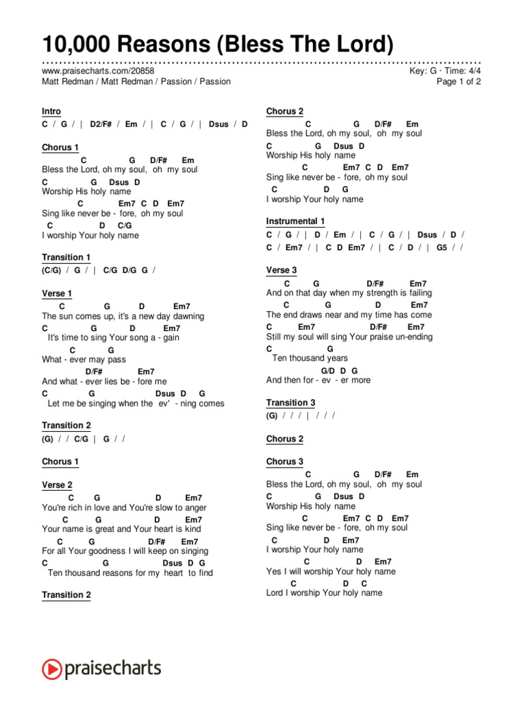 10 000 reasons bless the lord g pdf religious songs christian