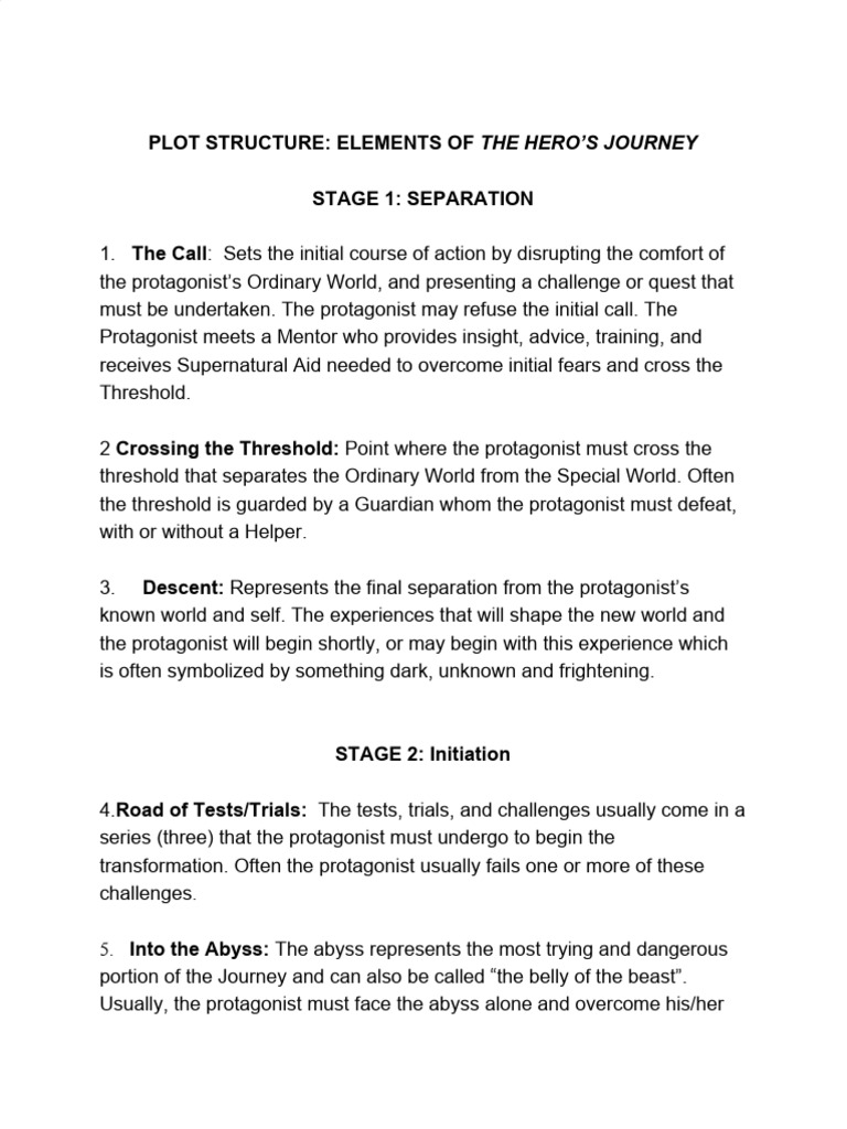 Plot Structure - Elements of The Hero's Journey | PDF