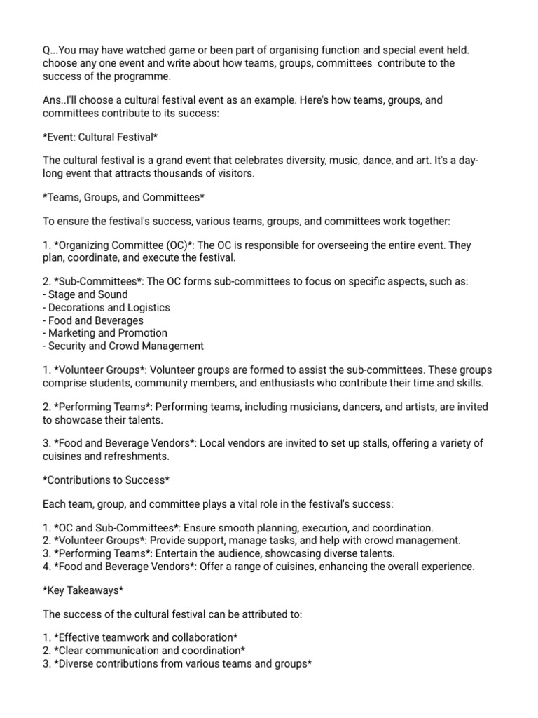 Team Contributions to Event Success | PDF