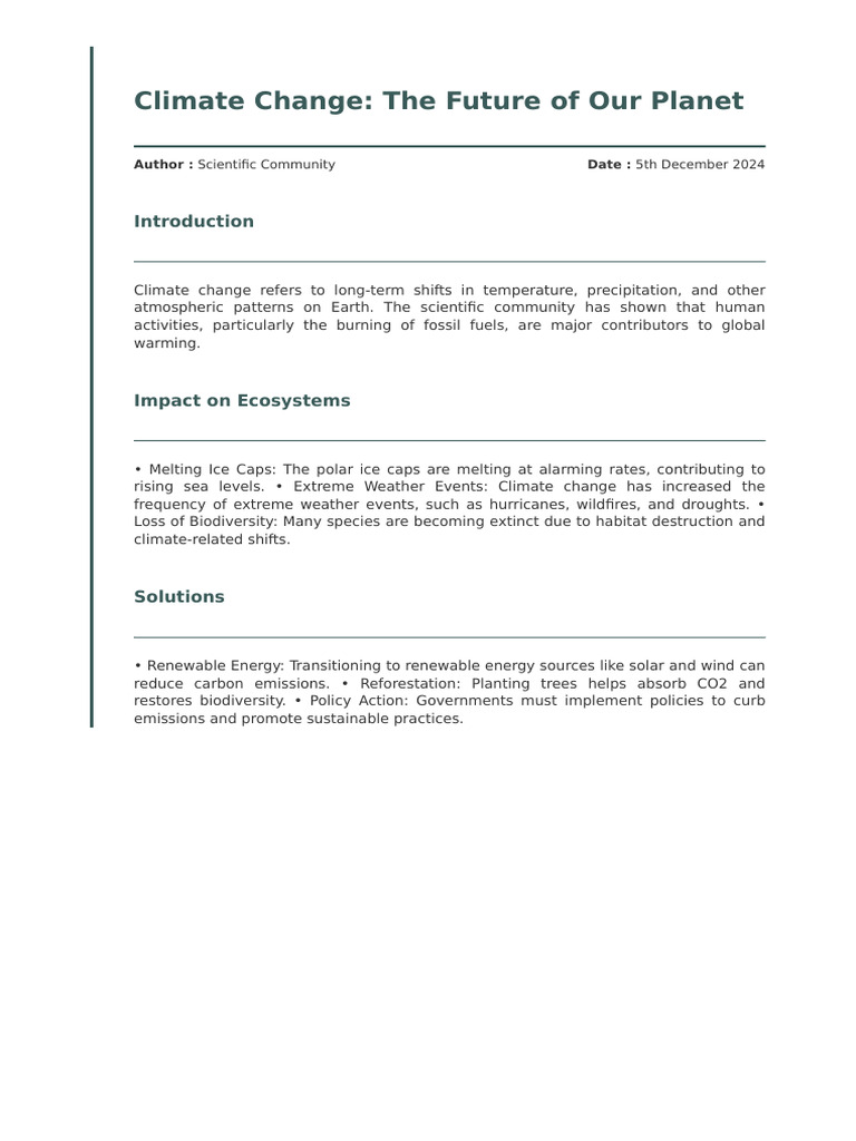 Climate Change: The Future of Our Planet: Author: Date | PDF