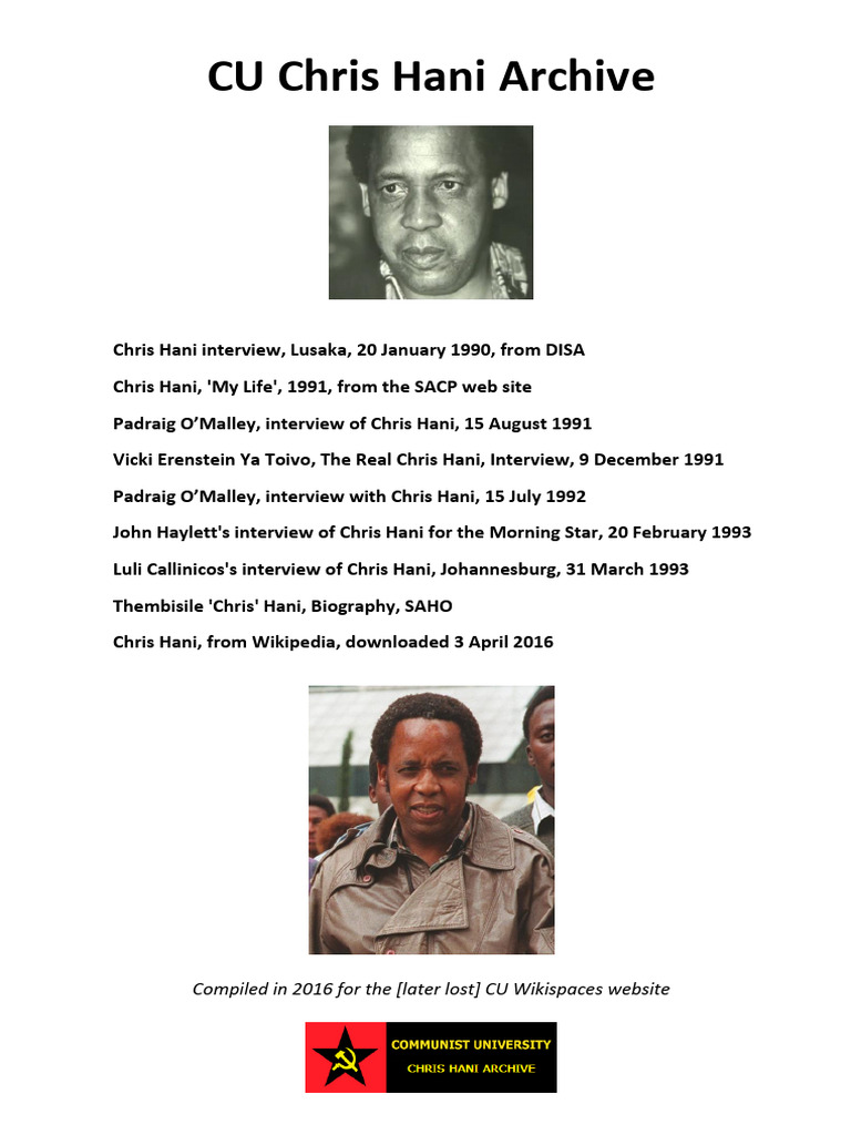 Chris Hani Interviews and Biography Archive | PDF | Apartheid | South ...