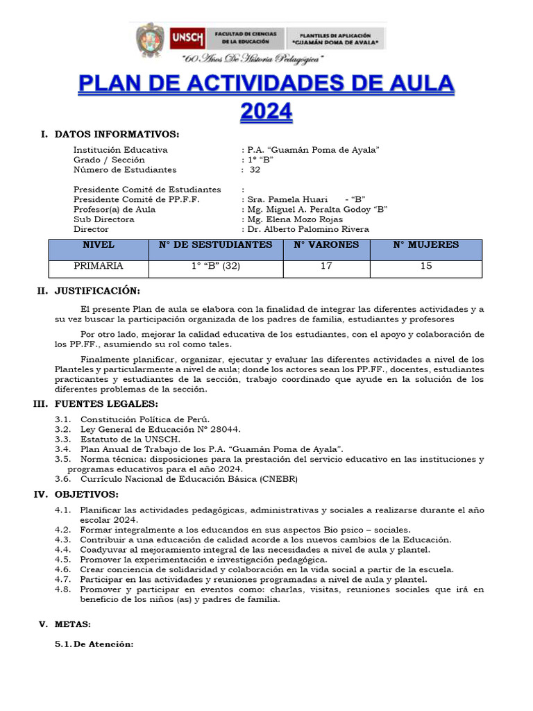 Plan de Actividades de Aula | PDF | Maestros | Salón de clases
