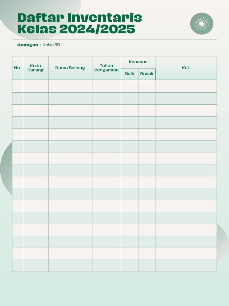 Hijau Pastel Minimalis Tabel Daftar Inventaris Barang | PDF