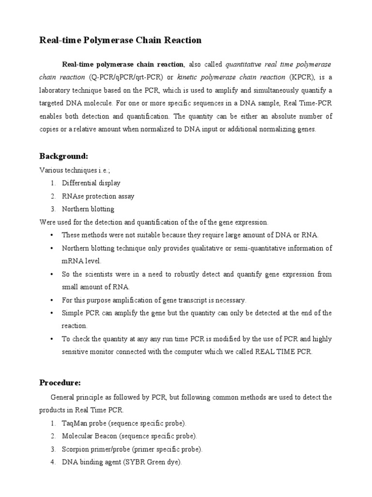 Real-Time PCR: Techniques & Applications | PDF | Real Time Polymerase ...