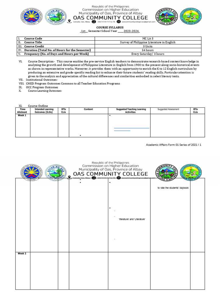 Editable Course Syllabus | PDF | Luzon | Philippines