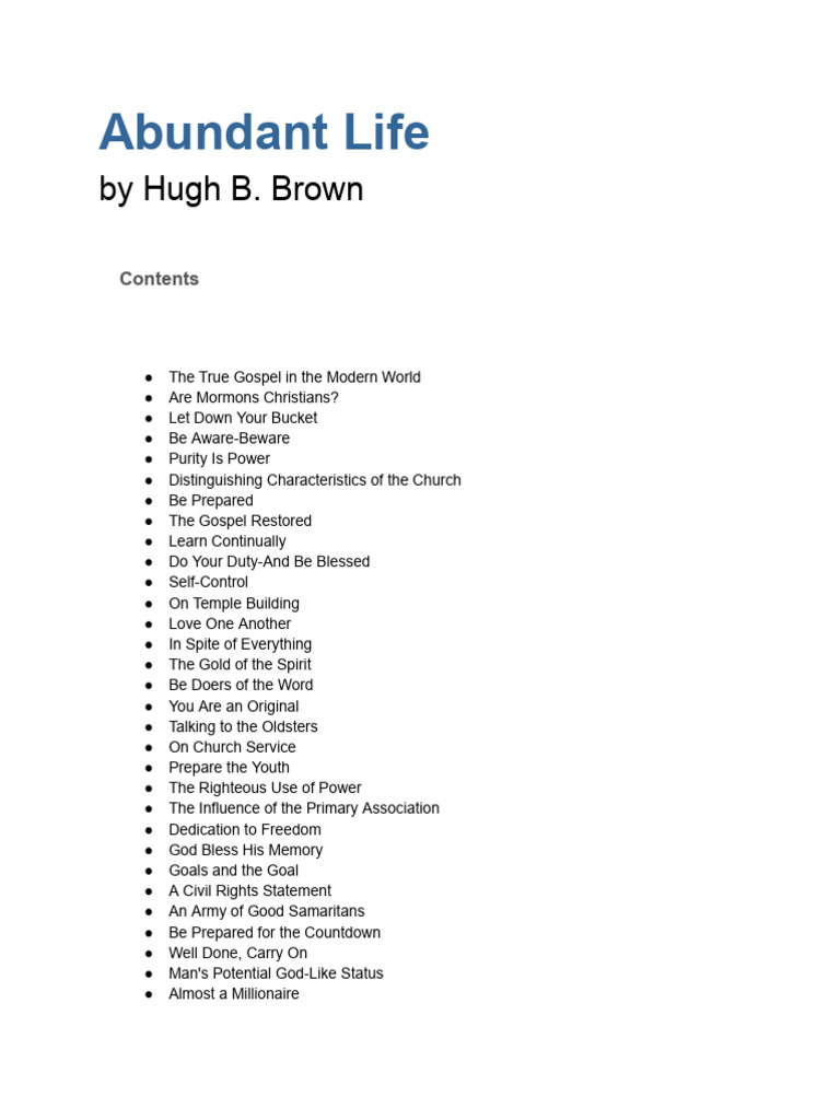 Abundant Life by Hugh B. Brown | PDF | God The Father | Revelation